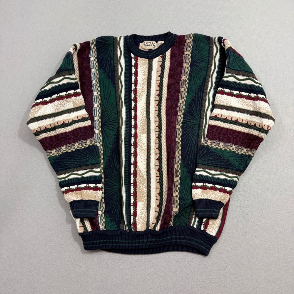 Vintage Cotton Traders Sweater Men's XLT Multicolor Coogi Style 3D Textured Knit